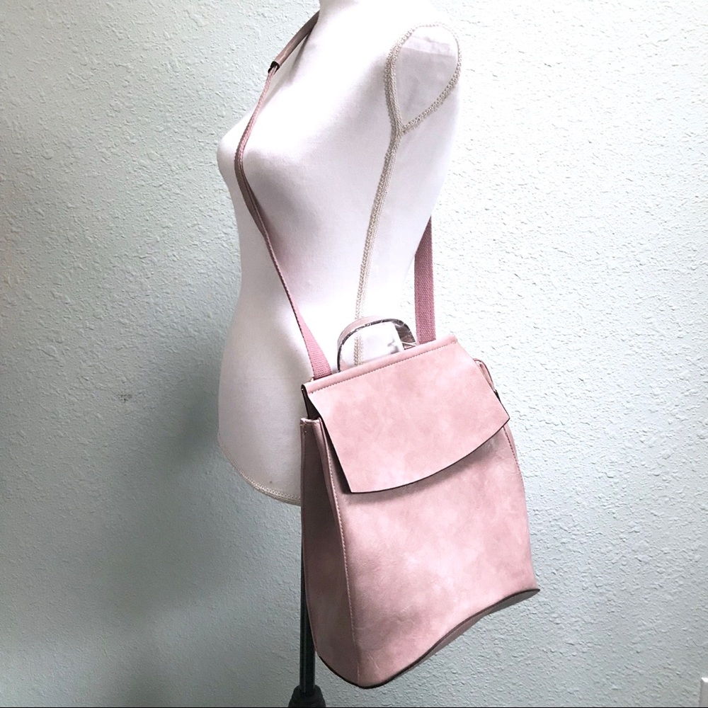 NWT Dusty Pink Vegan Leather Backpack Purse - Picture 3 of 8